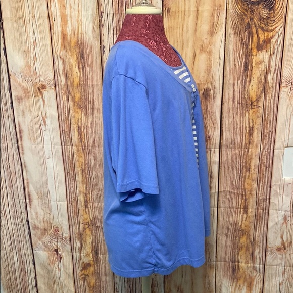 Nautical Blue Women's Top with Striped  Layer Cross & Barrow Pullover Blouse - Picture 3 of 7